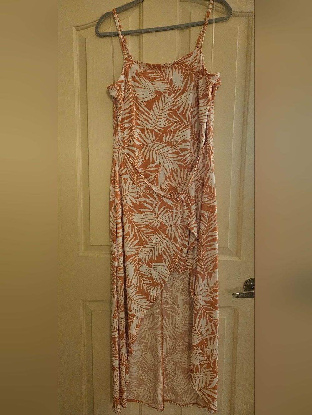 No Boundaries Tan and White Tropical Maxi Slip Dress